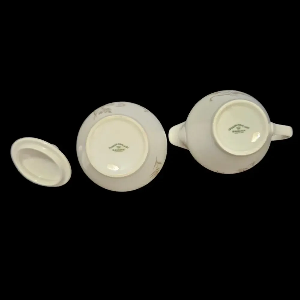 Johann Haviland Bavaria Creamer & Lidded Sugar Bowl Gold Trim Floral Porcelain